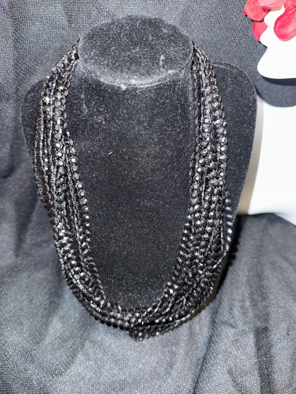 Vintage Black Multi-Strand Faceted Bead Necklace - Women Jewelry